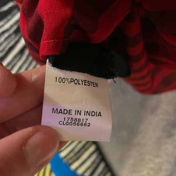 Red Embroidered Floral Checkered Georgette Shirtdress - Picture 4 of 5